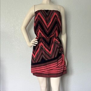 Strapless Chevron Mini Dress Pink Black Wrap Waist Size Med Express